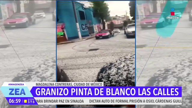 Granizo pinta de blanco las calles de la alcaldía Magdalena Contreras