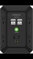 USB Wall Charger, Surge Protector, QINLIANF 5 Outlet Extender with 4 USB Charging Ports (4.8A Total) 3-Sided 1680J Power Strip Multi Plug Outlets Wall Adapter Spaced for Home Travel Office(2U2C),Black