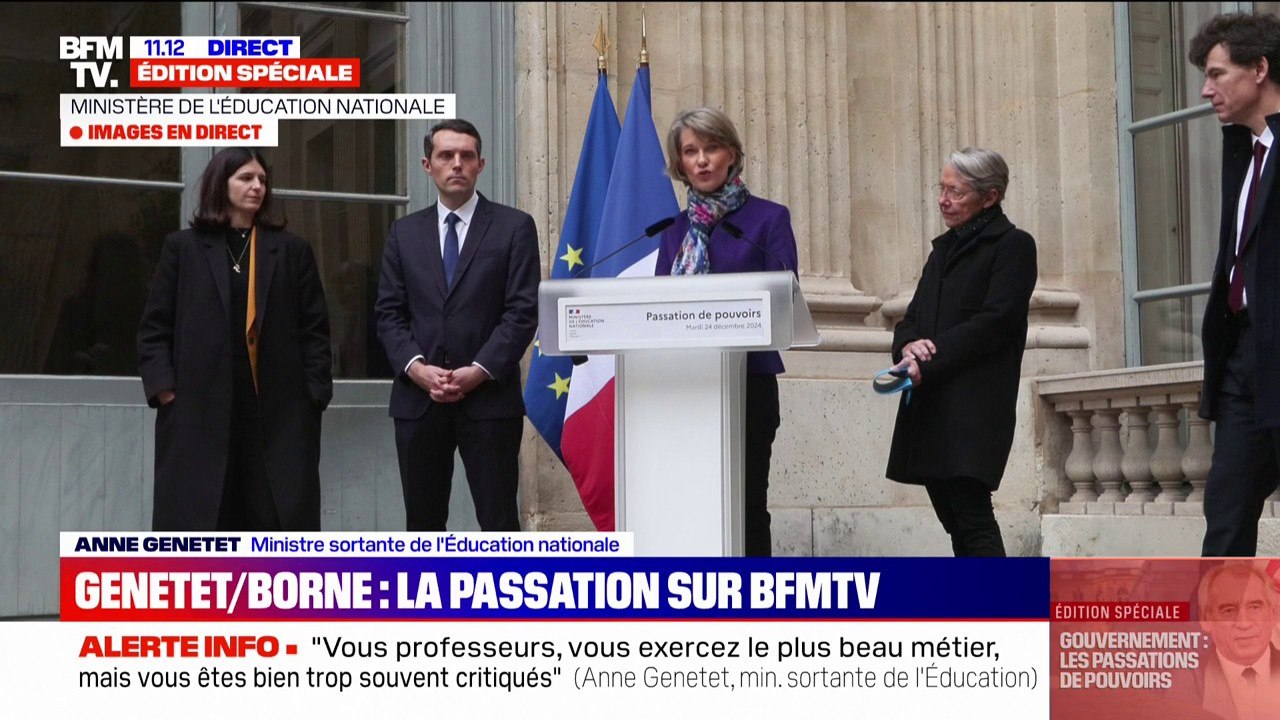 "Vous prenez la tête d'un ministère en ordre de marche": Anne Genetet fait le bilan de son passage au ministère de l'Éducation, lors de la passation avec Élisabeth Borne