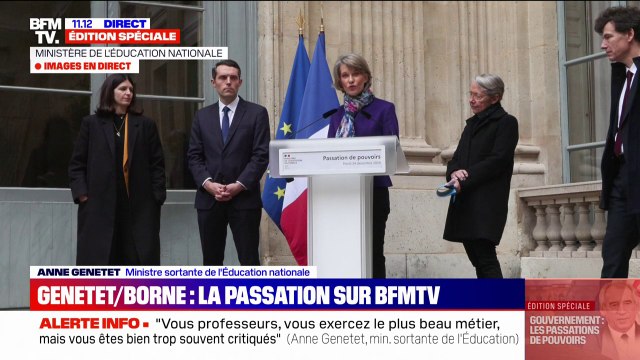 Vous prenez la tête d'un ministère en ordre de marche : Anne Genetet fait le bilan de son passage au ministère de l'Éducation, lors de la passation avec Élisabeth Borne