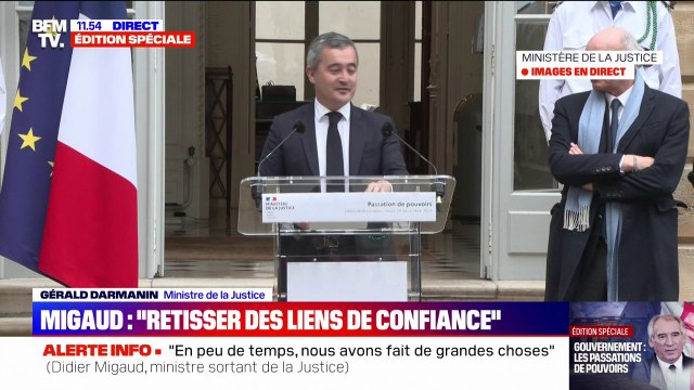 Passation au ministère de la Justice: Il était de mon devoir d'accepter cette mission si exigeante et si difficile , assure Gérald Darmanin