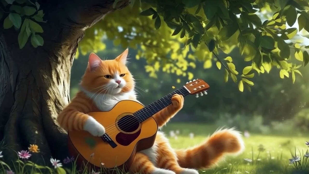 CAT ENJOYNG WITH GITTAR