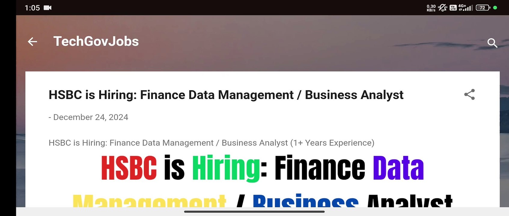 HSBC Hiring: Finance Data Management / Business Analyst (1+ Years Experience)