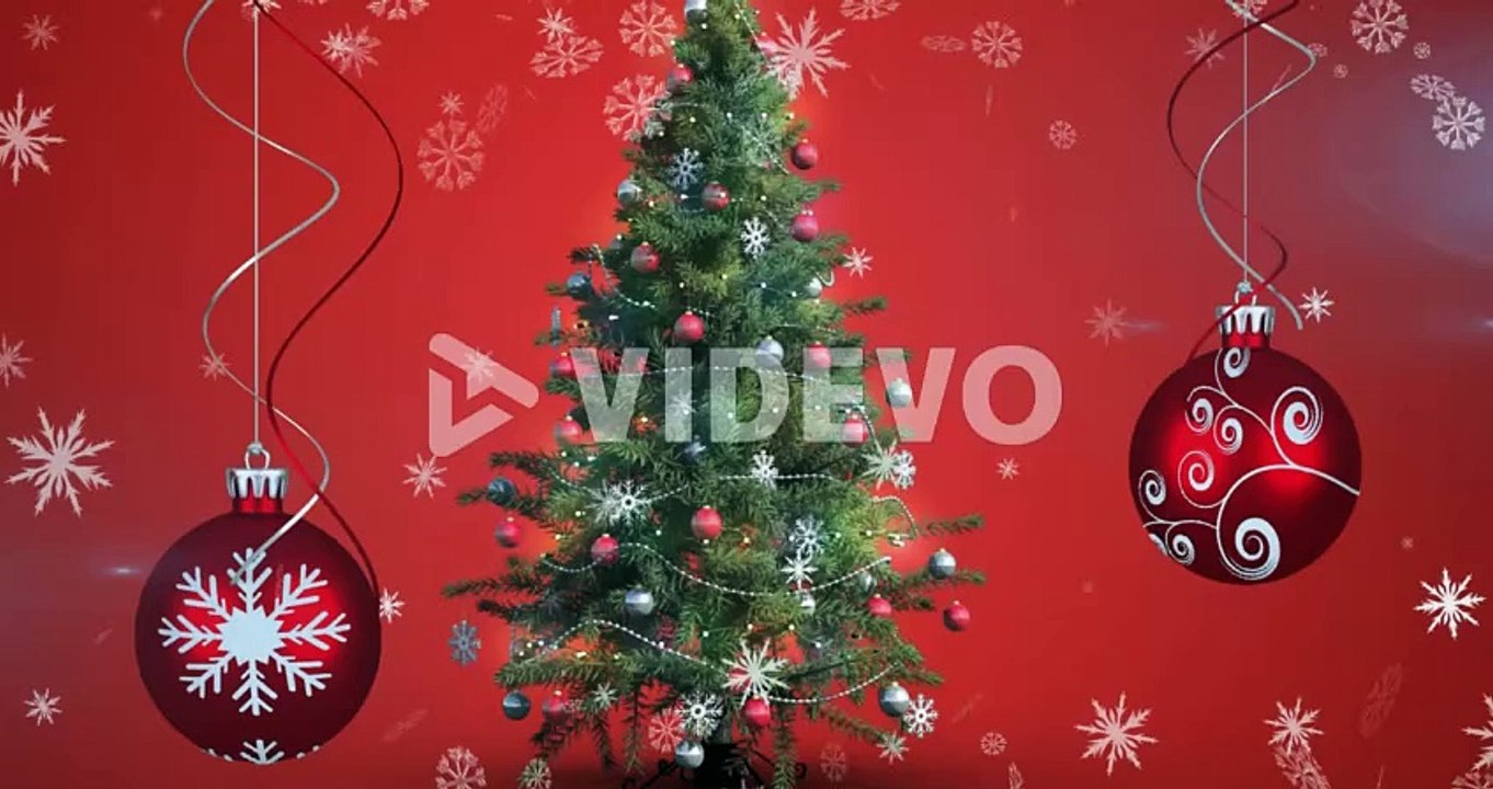 h615f6e08_4175309.mov Animation of snow falling over hanging bauble decorations and