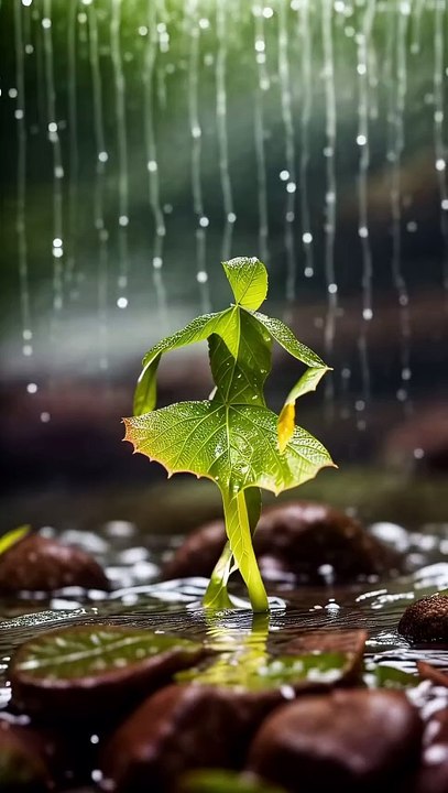 Leaves dancing in rain