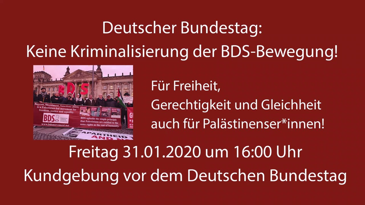 BDS Austria arabisch auf der BDS Kundgebung vor dem Deutschen Bundestag am 31.01.2020