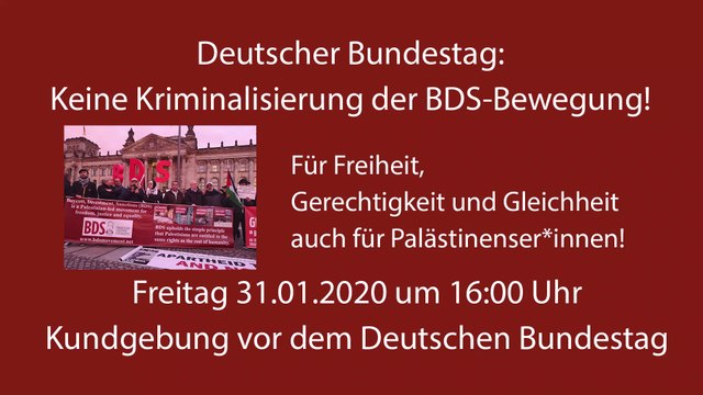 BDS Denmark auf der auf der BDS Kundgebung vor dem Deutschen Bundestag am 31.01.2020