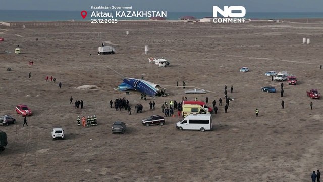 Drone image of wreckage after Azerbaijan Airlines plane crash in Kazakhstan
