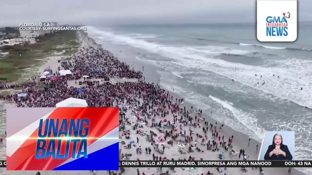 Surfing Santa event sa Cocoa Beach, nakalikom ng halos P6M para sa mga charity | Unang Balita