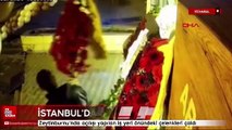 Zeytinburnu'nda açılışı yapılan iş yeri önündeki çelenkleri çaldı
