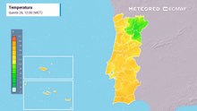 Temperatura em Portugal até à meia noite do próxima sábado, dia 28 de dezembro.
