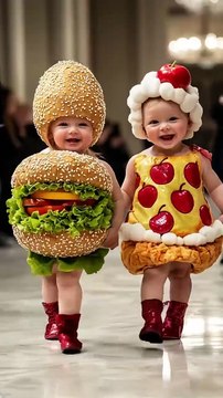Cutest Baby Fashion Show Featuring Food-Themed Outfits #KidsFashion #RunwayShow #AI #YouTubeShorts