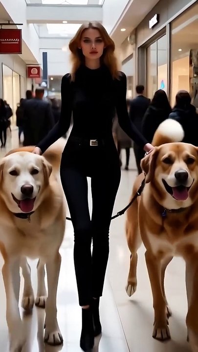 "Girl Walking Through Mall with Her Two Adorable Dogs | Cute and Fun Adventure!"