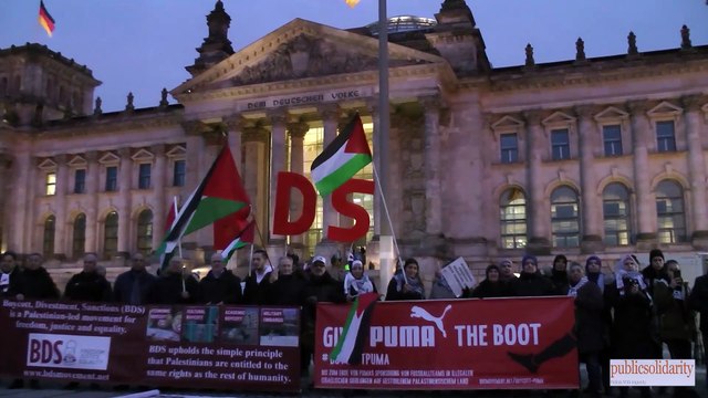 Aktivistin aus Spanien auf der BDS Kundgebung vor dem Deutschen Bundestag am 31.01.2020