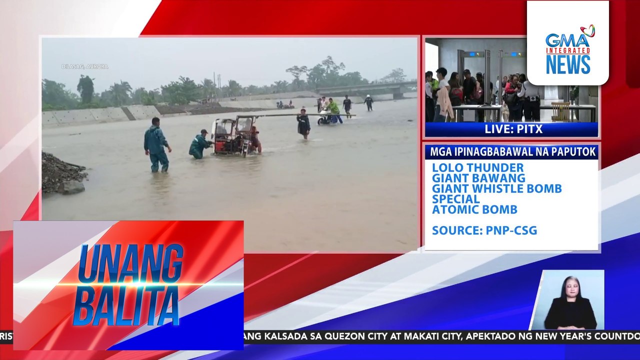 Ilang motorsiklo, binuhat dahil sa rumaragasang baha sa kalsada; ilang residente, sinuong ang baha | Unang Balita