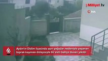 Bahçe duvarı yıkıldı, o anları güvenlik kamerası kaydetti