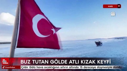 Çıldır Gölü hava sıcaklığının sıfırın altında 15 dereceye düşmesiyle dondu