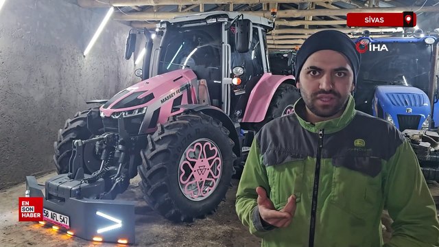 Sivas'ta pembeye boyadığı traktör sosyal medyayı ikiye böldü