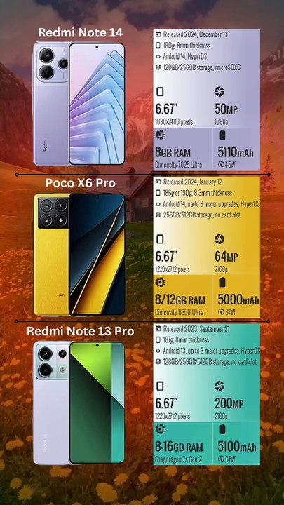 Xiaomi Redmi Note 14 vs Xiaomi Poco X6 Pro vs Xiaomi Redmi Note 13 Pro