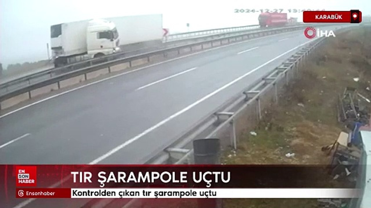 Karabük'te kontrolden çıkan tır şarampole uçtu