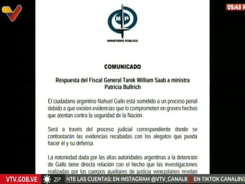 Comunicado | Nahuel Gallo será sometido a proceso penal tras evidencias terroristas contra Venezuela