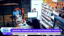 Ladrones se hacen pasar por clientes, arrancan caja registradora y huyen