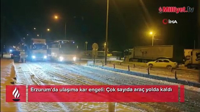 Erzurum’da kar ulaşımı olumsuz etkiledi! Çok sayıda araç yolda kaldı