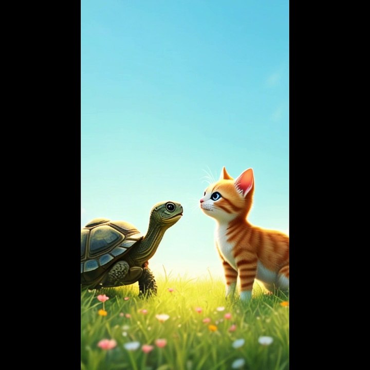 Artificial Intelligence Merging with Animals Turtle and Cat.