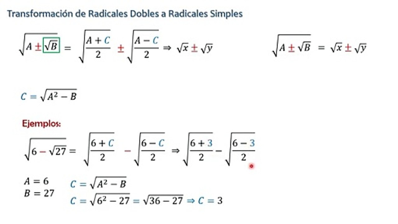 Transformación de Radicales Dobles a Radicales Simples