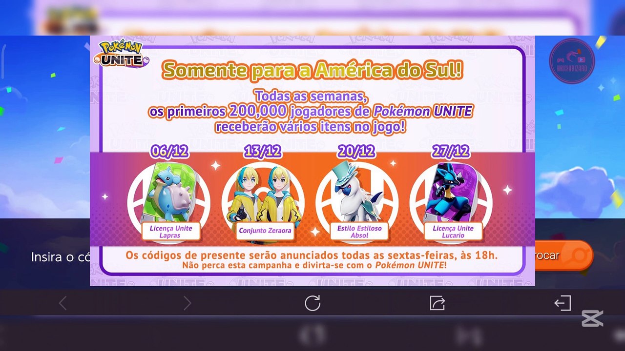 🎁SECOND BEST GIFT CODE OF THE YEAR WITH PERMANENT LICENSE OR 10K COINS IN POKÉMON UNITE🎁|SEGUNDO MELHOR CÓDIGO DE PRESENTE DO ANO COM LICENÇA PERMANENTE OU 10K MOEDAS NO POKÉMON UNITE