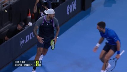 Kyrgios hits tweener lob alongside Djokovic