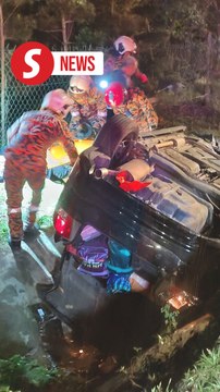 Six family members escape with minor injuries after car overturns into Kluang ditch