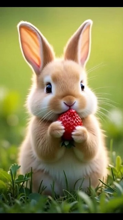 Funny bunny eating stawverring