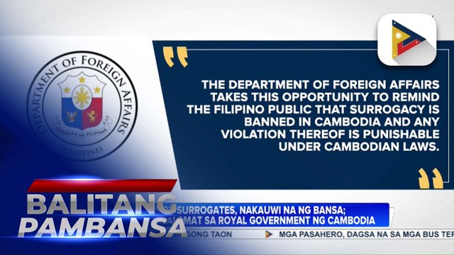 13 Pinoy surrogates, nakauwi na ng bansa; DFA, nagpasalamat sa royal government ng Cambodia