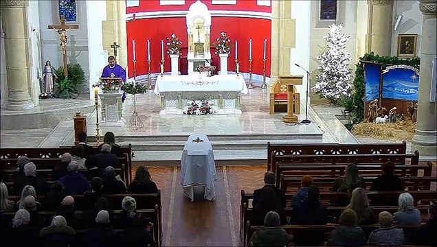 Fr. Roni Zacharias delivers the homily at the funeral of Manus Martin in St. Patrick's Pennyburn on December 30, 2024