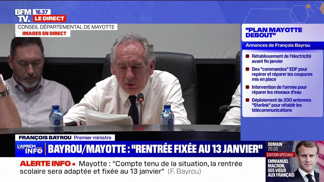 François Bayrou annonce "qu'un financement par des prêts garantis par l'État" sera mis en place pour la population mahoraise