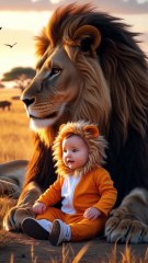 A Majestic Friendship Baby and Lion in Perfect Harmony 🐾❤️
