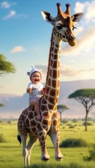 Whimsical Giraffe Journey: Baby’s Delightful Ride through the Savannah 🌍🦒