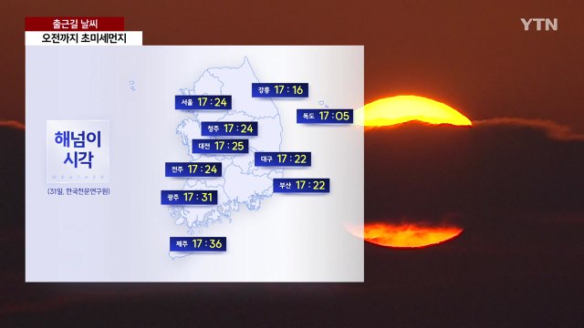 [출근길 YTN 날씨 12/31] 오늘도 큰 추위 없어, 오전까지 초미세먼지...해넘이 시각은? / YTN