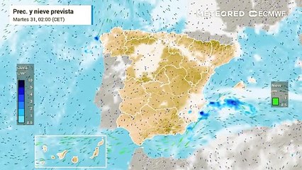 Nochevieja y Año Nuevo con lluvias localmente fuertes en varias zonas de España