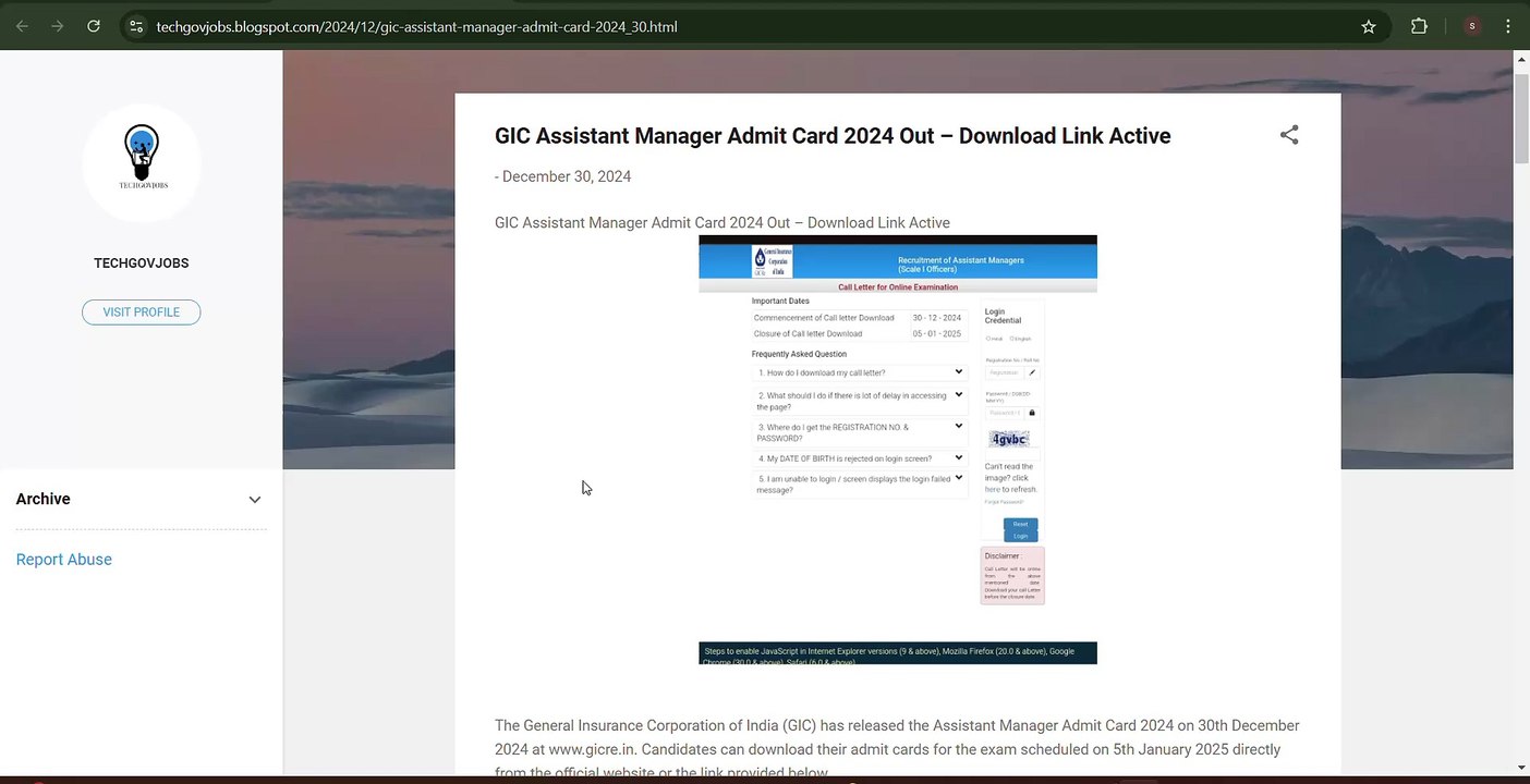 General Insurance Corporation of India (GIC) Admit Card Released Assistant Manager | Download Now!
