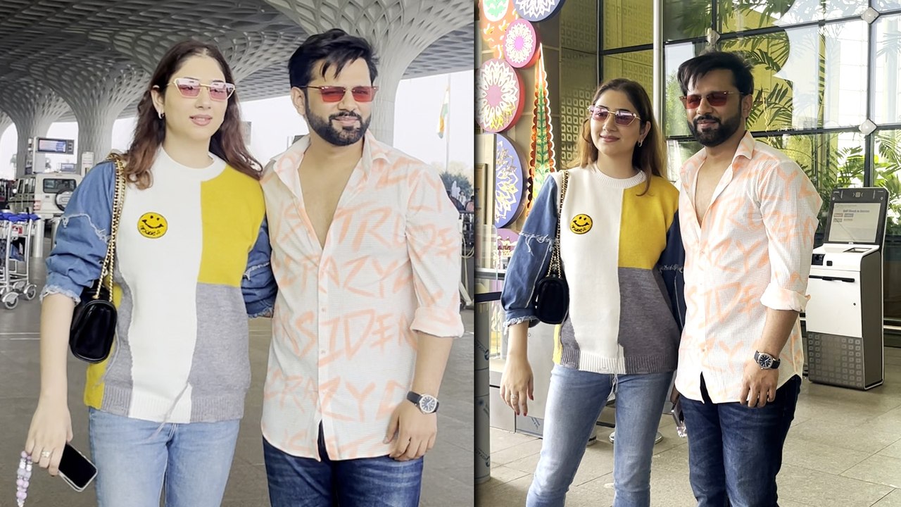 मुंबई एअरपोर्ट पर Rahul Vaidya & Disha Parmar का दिखा शानदार लुक, पैप्स को दी नये साल की बधाई