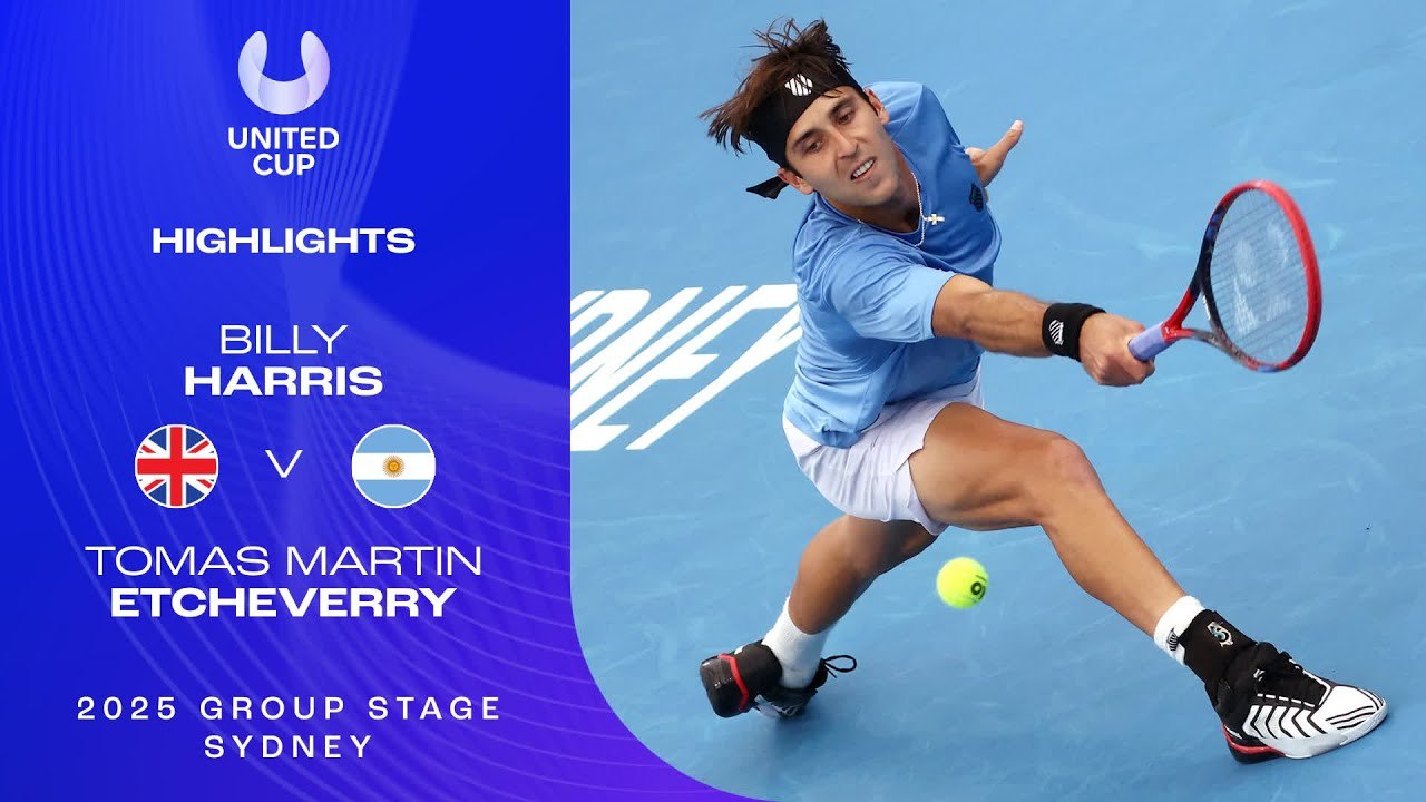 Billy Harris vs Tomás Martín Etcheverry (3-6, 6-3, 6-2) | United Cup 2025 | Grupo F, Fecha 2