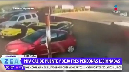 Pipa cae de puente y deja 3 personas lesionadas en Querétaro