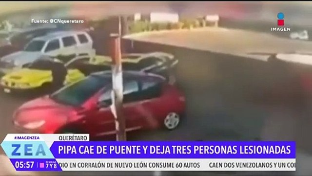 Pipa cae de puente y deja 3 personas lesionadas en Querétaro