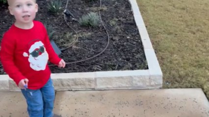 Little boy's priceless reaction to seeing his Dad arrive in a fire truck