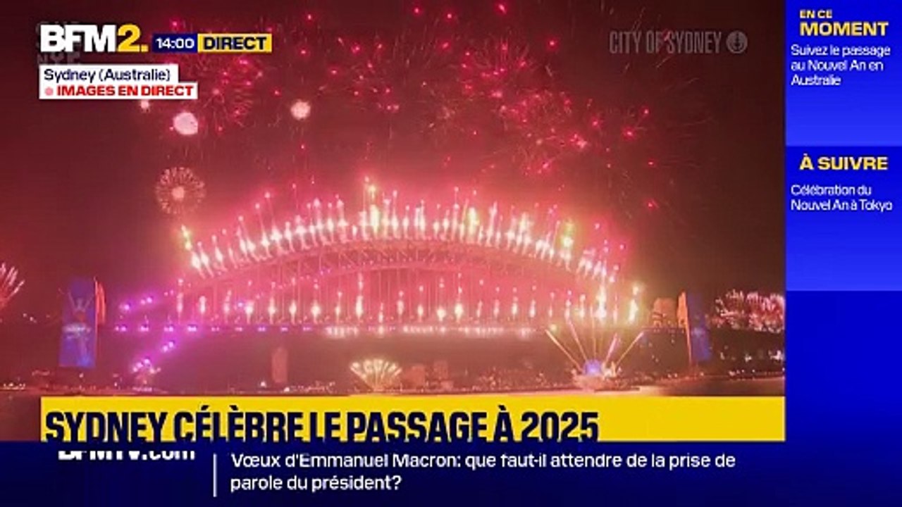 L'Australie est un des premiers pays à être déjà passé en 2025, en raison du décalage horaire : Regardez le magnifique feu d'artifice devant l'opéra emblématique de Sydney
