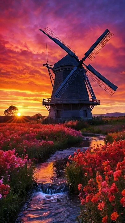 🌅 Windmill Sunset #inspiration #meditation #motivation #nature #relaxation #cottageliving #shorts