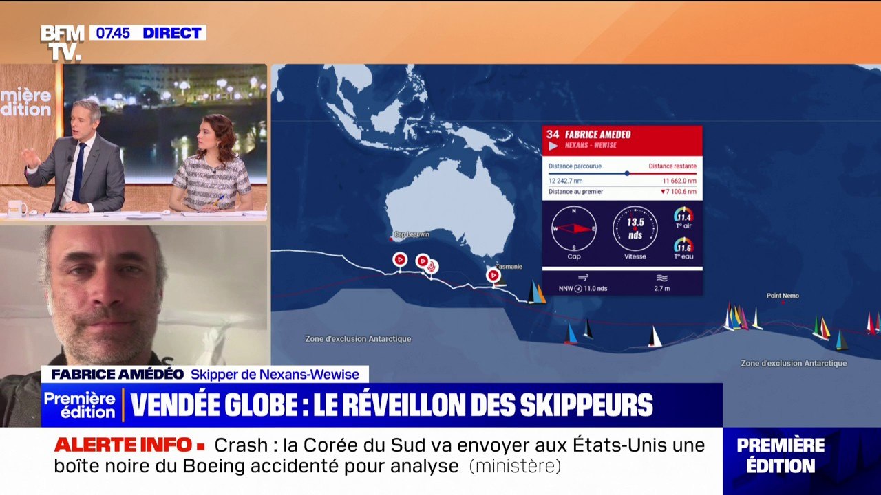 "Je me suis fait un petit apéritif avec du foie gras et des biscottes": Fabrice Amedeo, skippeur du Vendée Globe, raconte son réveillon