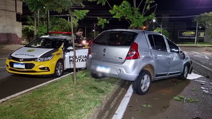 Sandero capota após colidir em árvore na Olindo Periolo